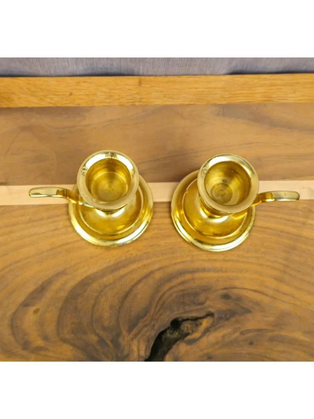 Set Of Two Vintage PartyLite Brass Chamberstick Candle Holders With Handles And - Picture 4 of 6